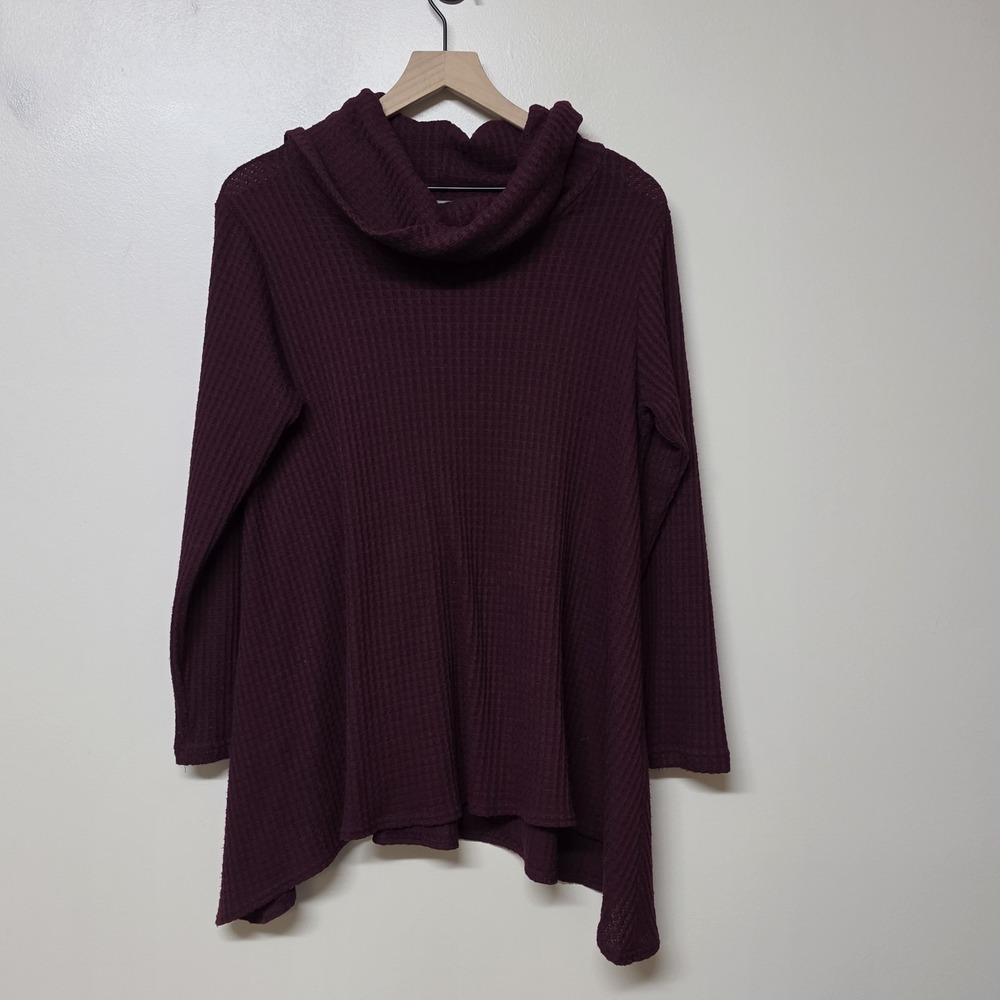 Sympli Womens Burgundy Waffle Knit Cowl Neck Asymmetrical Tunic Top Canada